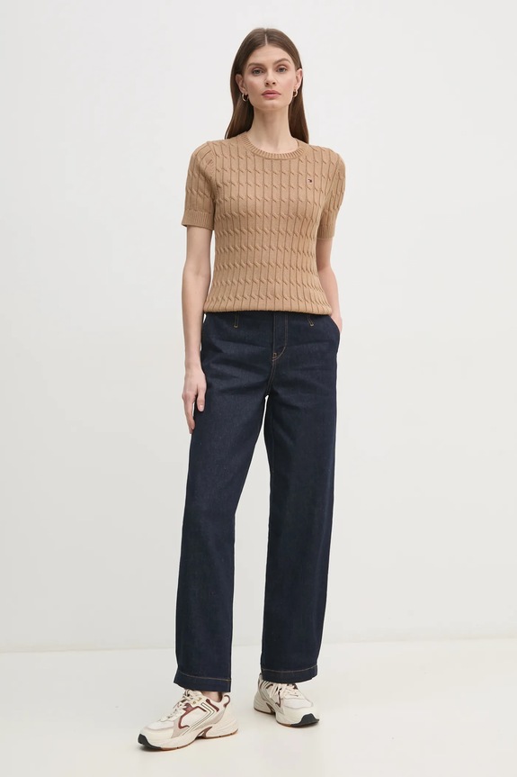 Bavlněný svetr Tommy Hilfiger WW0WW38744.PPYX hnědá SS25