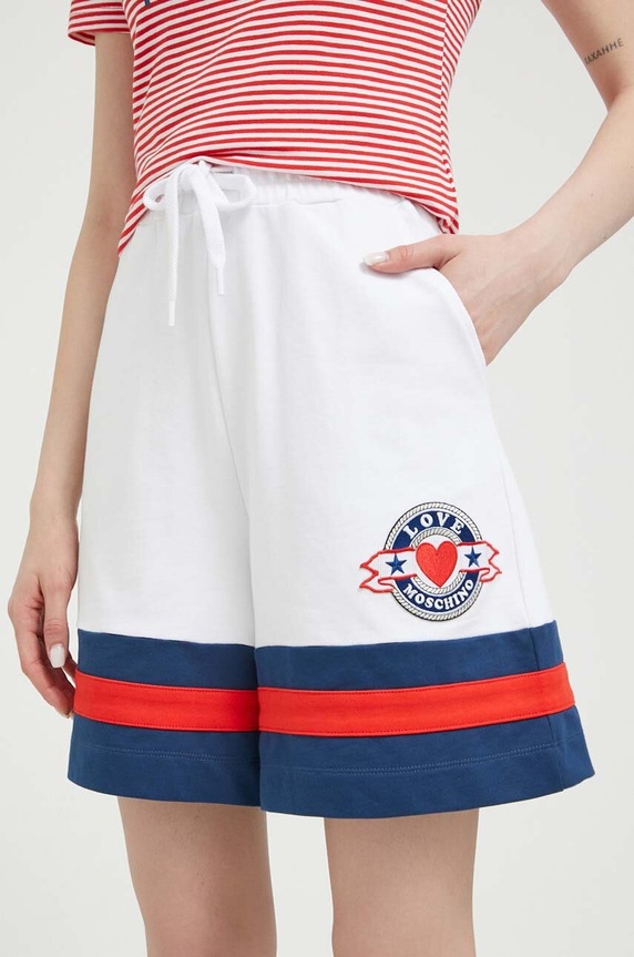 Pamučne kratke hlače Love Moschino natpis bijela W.1.635.80.M.4417