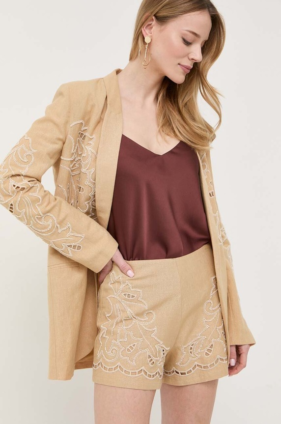 Twinset szorty lniane tkanina beżowy 231TT2382