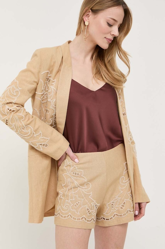 Twinset szorty lniane tkanina beżowy 231TT2382