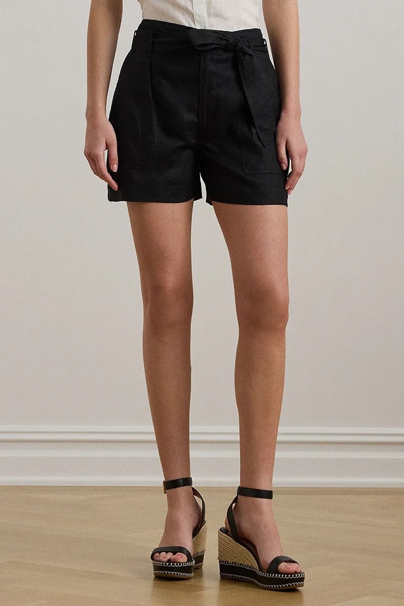 Lauren Ralph Lauren szorty lniane tkanina czarny 200862092