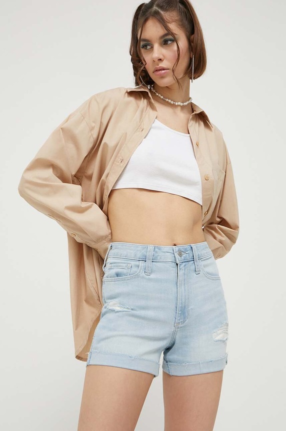 Hollister Co. farmer rövidnadrág CURVY JEANS sima kék KI349.3213.281.