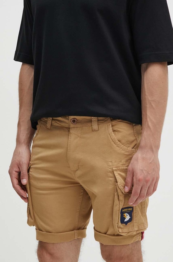 Alpha Industries pantaloni scurți cargo bărbătești din bumbac cu elastan panza bej 186209