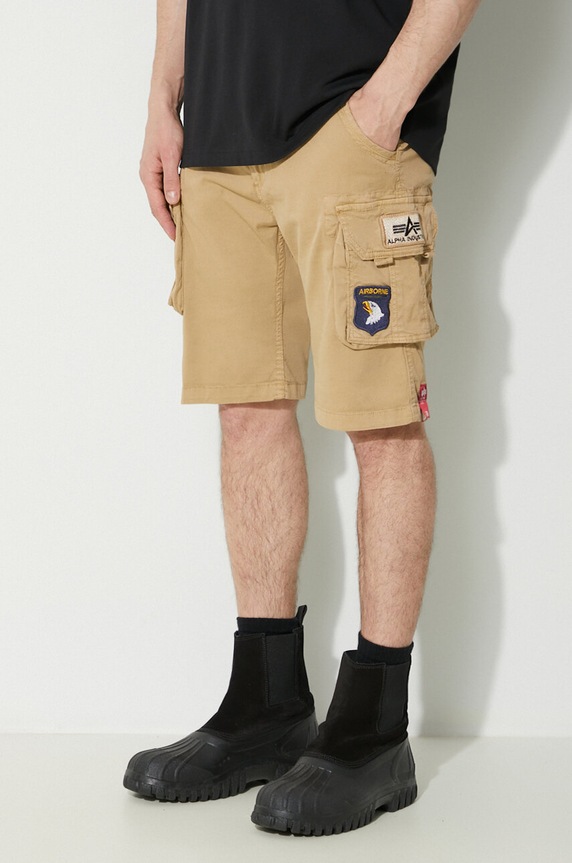Alpha Industries pantaloni scurți cargo bumbac cu elastan pentru bărbați cu elastan bej 186209