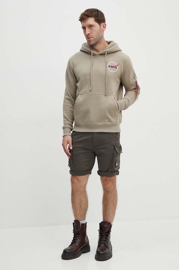Alpha Industries pantaloni scuți cargo bărbătești din bumbac cu elastan 186209 verde SS26