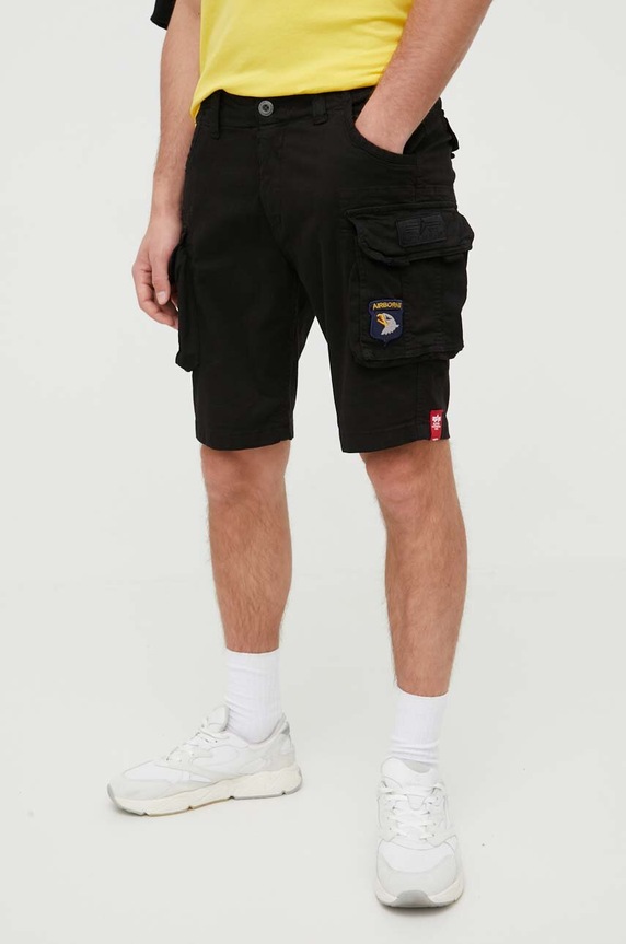 Alpha Industries Pantaloni scuți cargo bărbați din bumbac cu elastan panza negru 186209