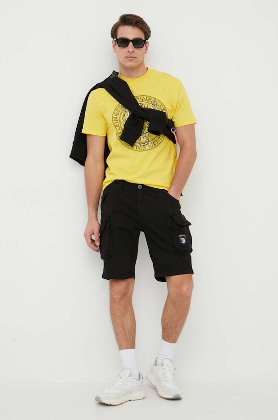 Alpha Industries Pantaloni scuți cargo bărbați din bumbac cu elastan 186209 negru SS26