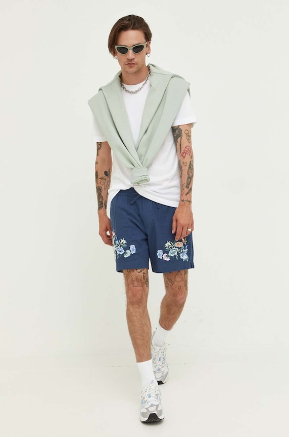 Abercrombie & Fitch vászonkeverék rövidnadrág len szállal kék KI128.3088.228