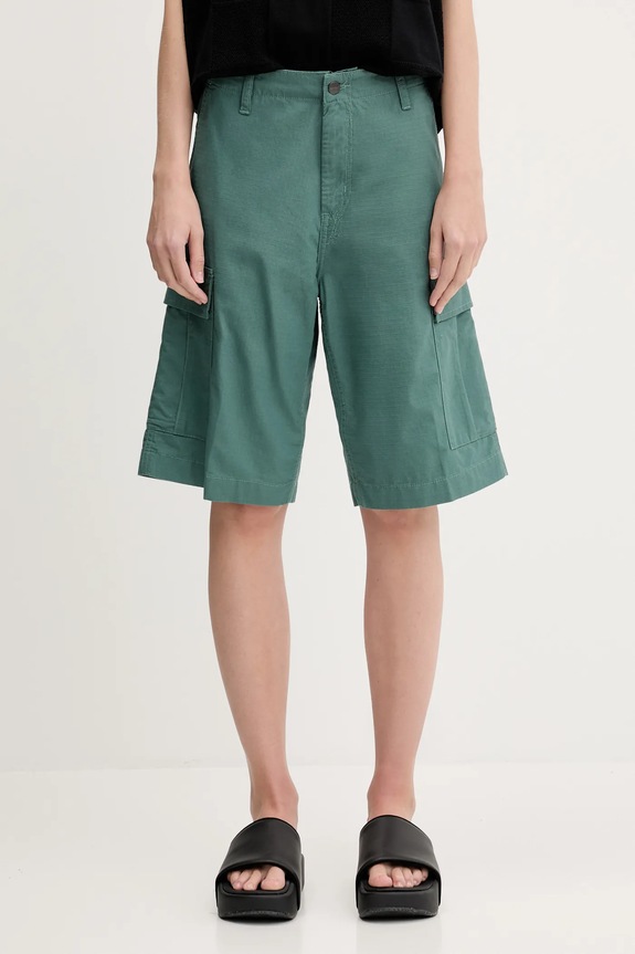 Хлопковые шорты Carhartt WIP Regular Cargo Short гладкий зелёный I028246.2M202