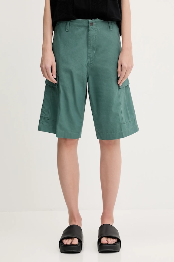 Хлопковые шорты Carhartt WIP Regular Cargo Short гладкий зелёный I028246.2M202