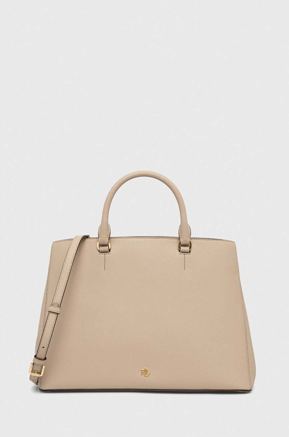 Lauren Ralph Lauren torebka skórzana skóra licowa beżowy 431898556