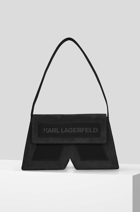 Semišová kabelka Karl Lagerfeld semišová kůže černá 230W3177