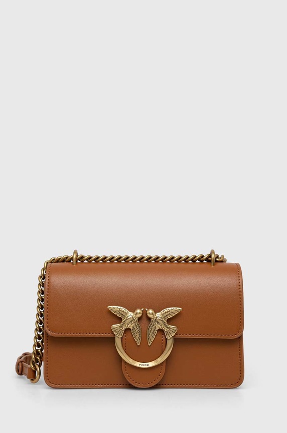 Pinko poșetă de piele uni maro 100074.A0F1