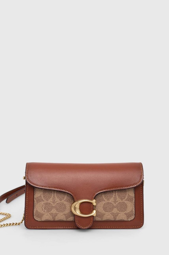 Δερμάτινη τσάντα Coach Tabby Chain Clutch In Signature Canvas λείο δέρμα καφέ CE774