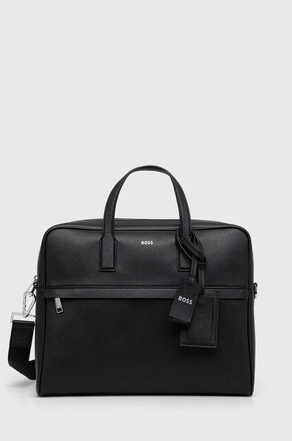 BOSS torba na laptopa skórzana Zair_S doc case skóra licowa czarny 50483563