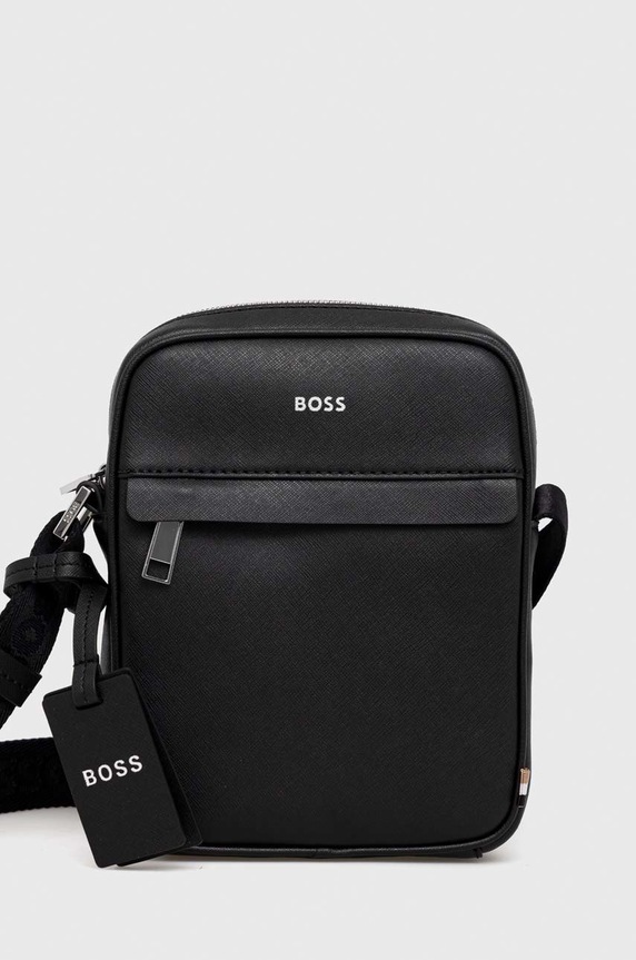 Δερμάτινο φακελάκι BOSS San Jared-C λείο δέρμα μαύρο 50483566