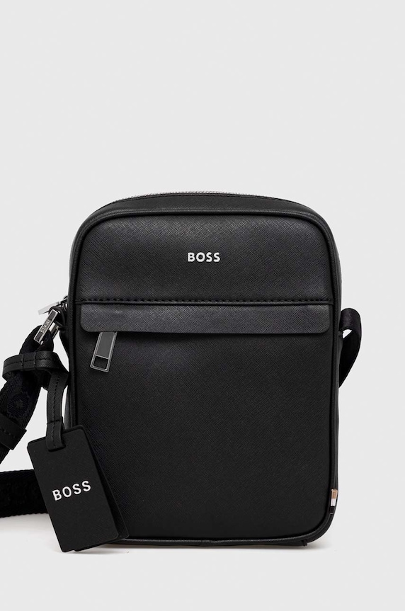 Δερμάτινο φακελάκι BOSS San Jared-C λείο δέρμα μαύρο 50483566