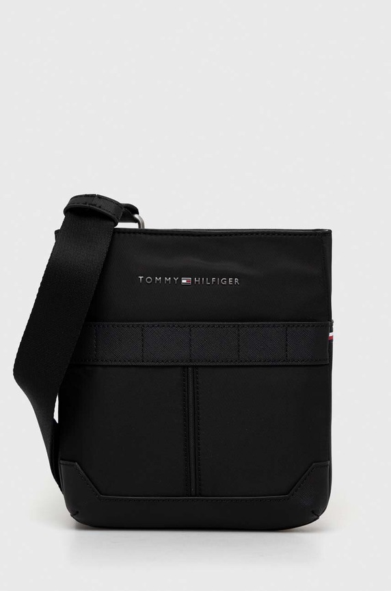 Torba Tommy Hilfiger imitacija zrnate kože crna AM0AM10943.PPYX