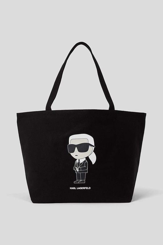 Karl Lagerfeld borsa a mano in cotone sovrastampa nero 230W3180