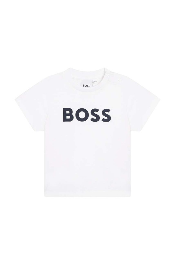Dětské bavlněné tričko BOSS kulatý bílá J05P12.86.94