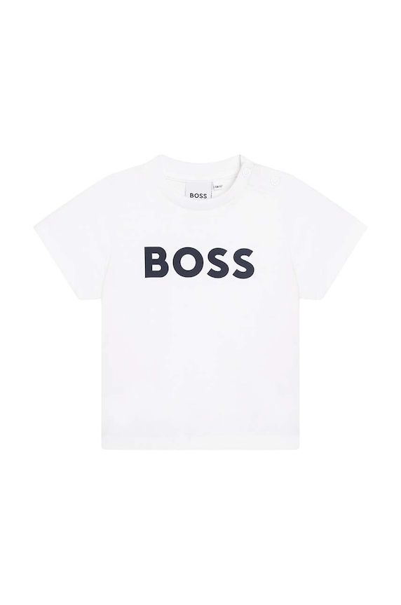 Dětské bavlněné tričko BOSS kulatý bílá J05P12.86.94