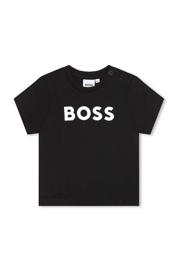 Dětské bavlněné tričko BOSS kulatý černá J05P12.86.94