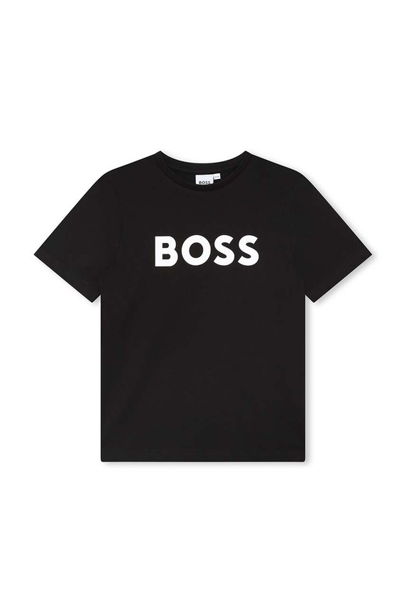 Dječja pamučna majica kratkih rukava BOSS print crna J25P24.162.174