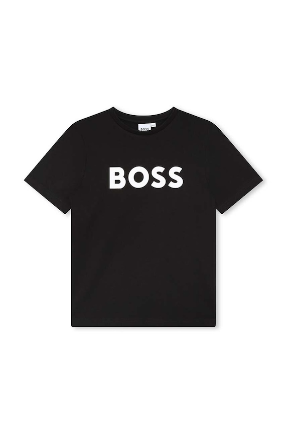 Dječja pamučna majica kratkih rukava BOSS print crna J25P24.162.174