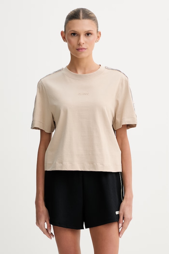 Guess tricou din bumbac BRITNEY bej V3RI08.I3Z14