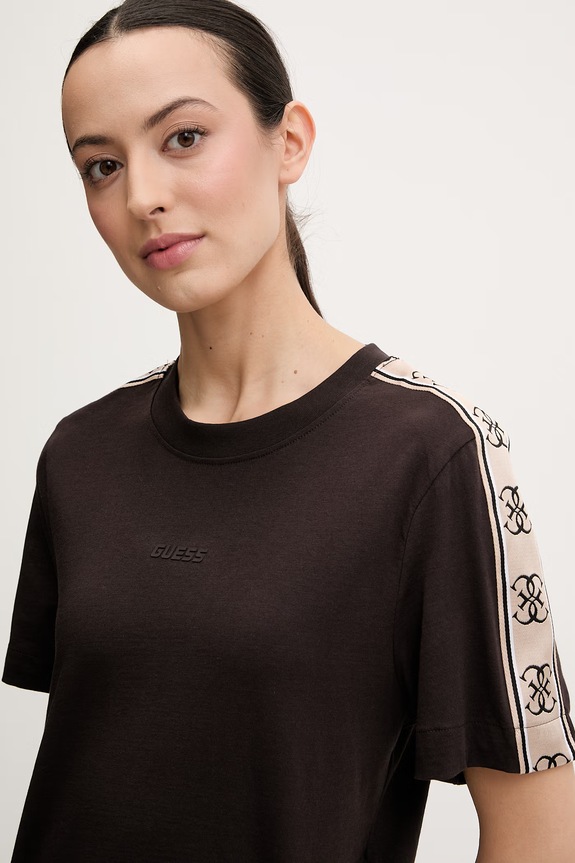 Guess t-shirt bawełniany BRITNEY brązowy V3RI08.I3Z14