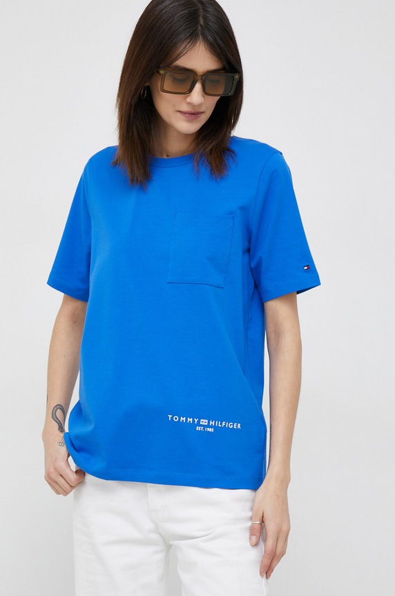 Tommy Hilfiger t-shirt z elastanem niebieski WW0WW37556.PPYX
