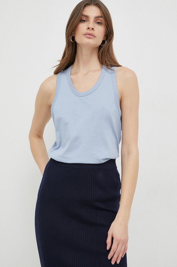 Pamučni top Calvin Klein bez uzorka plava K20K205544.PPYX
