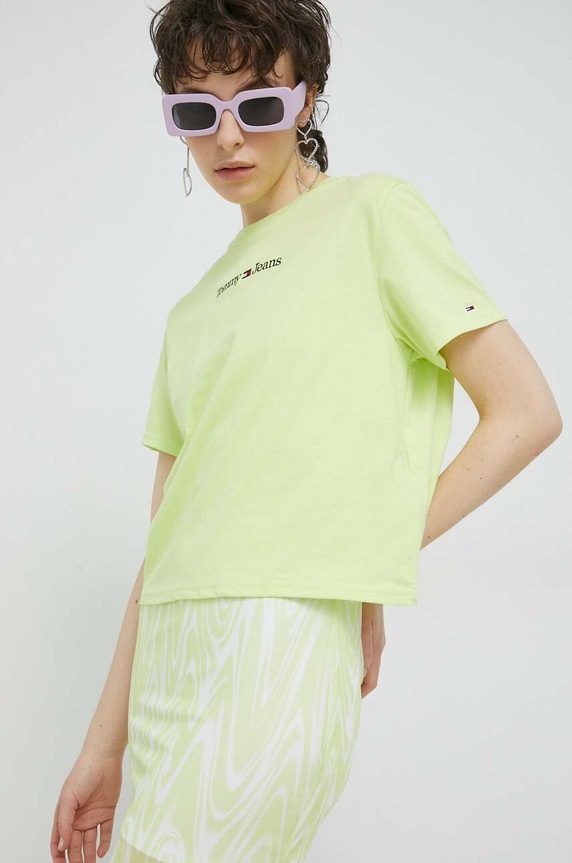 Tommy Jeans t-shirt bawełniany regular zielony DW0DW15049.PPYX