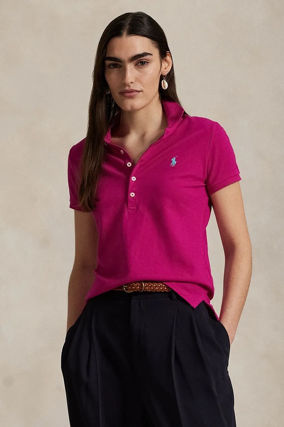 Polo Ralph Lauren polo z elastanem różowy 211870245