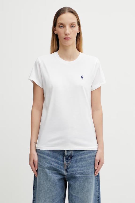 Бавовняна футболка Polo Ralph Lauren гладкий білий 211898698