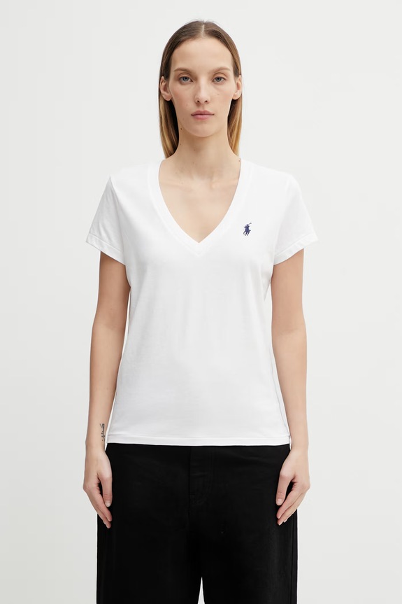 Βαμβακερό μπλουζάκι Polo Ralph Lauren κανονικό λευκό 211902403