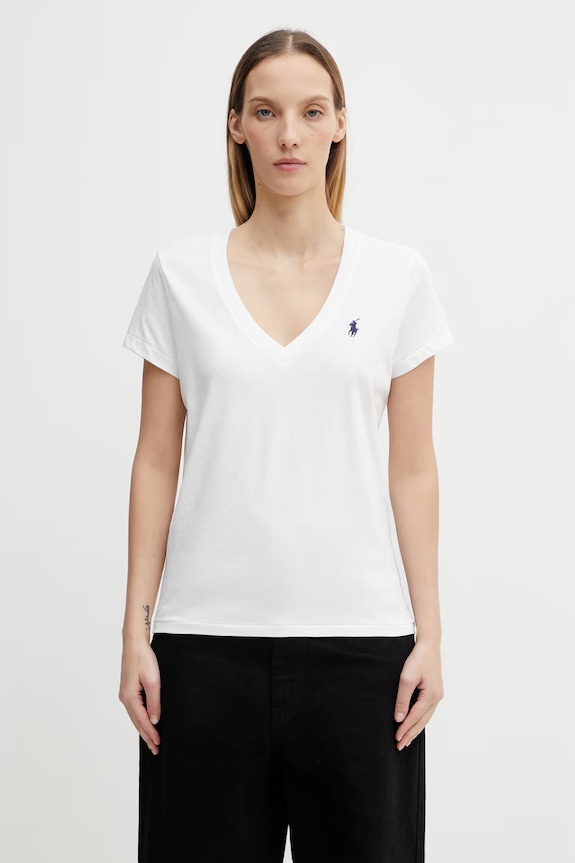 Βαμβακερό μπλουζάκι Polo Ralph Lauren κανονικό λευκό 211902403