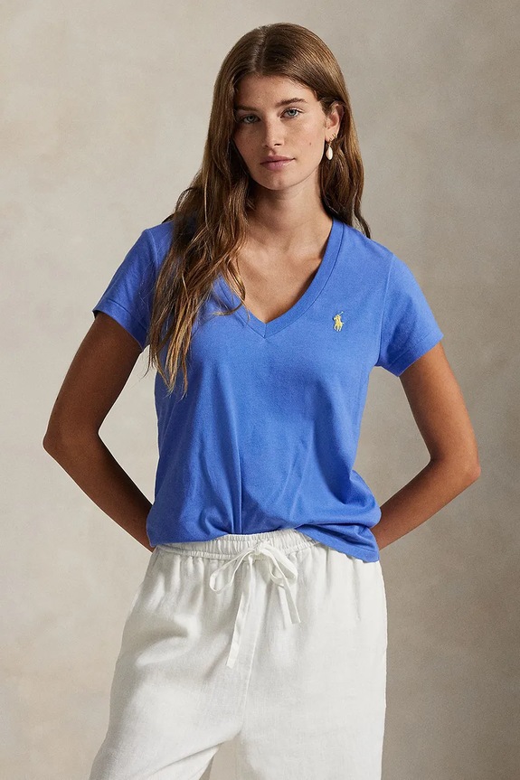 Bavlněné tričko Polo Ralph Lauren hladký modrá 211902403