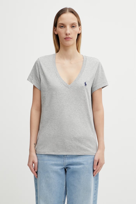 Памучна тениска Polo Ralph Lauren сив 211902403