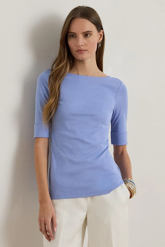 Lauren Ralph Lauren tricou de damă cu bumbac uni albastru 200654963