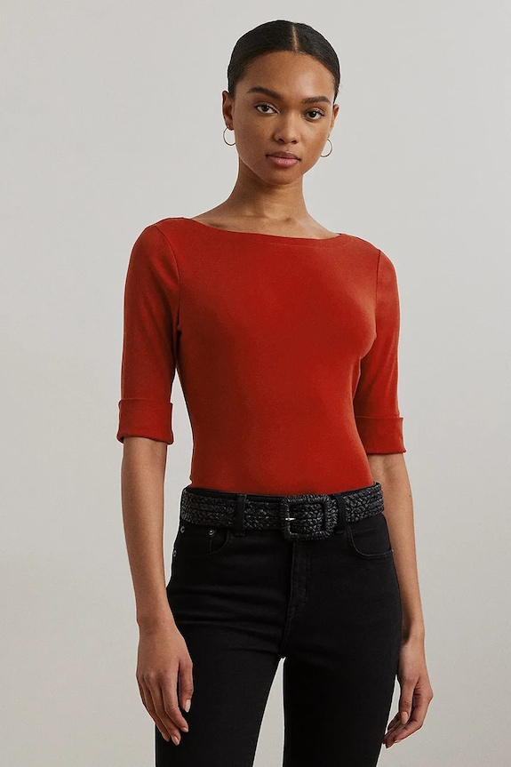 Lauren Ralph Lauren t-shirt damski bawełniany z elastanem czerwony 200654963