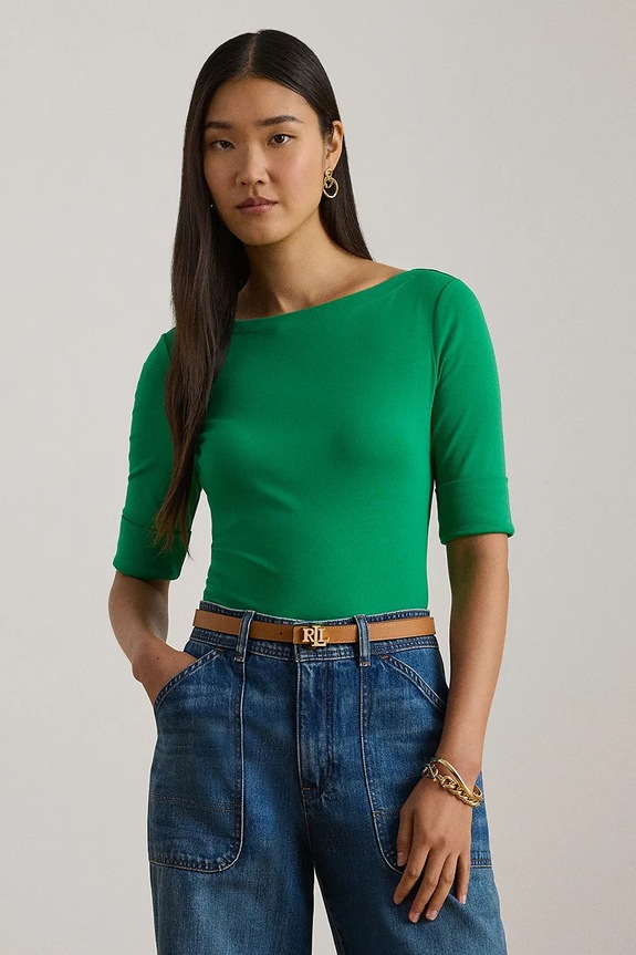 Lauren Ralph Lauren t-shirt damski z bawełną z elastanem zielony 200654963