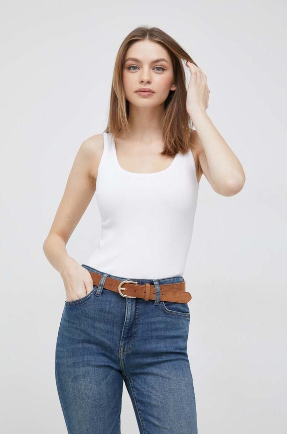 Lauren Ralph Lauren top de damă cu bumbac uni alb 200704777
