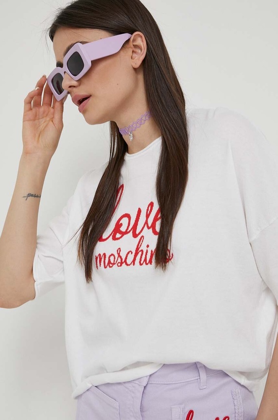 Bombažna kratka majica Love Moschino bela W.S.M57.10.X.1472