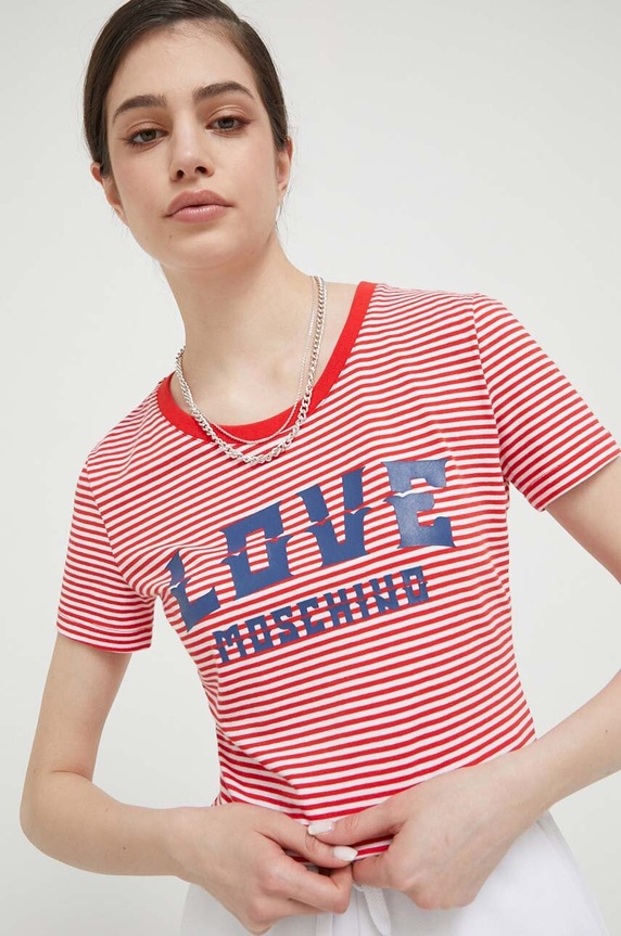 Love Moschino t-shirt z elastanem czerwony W.4.H19.38.E.2426