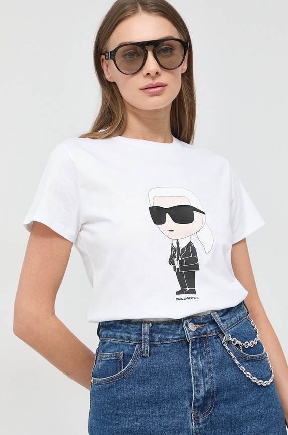 Karl Lagerfeld t-shirt bawełniany nadruk biały 230W1700