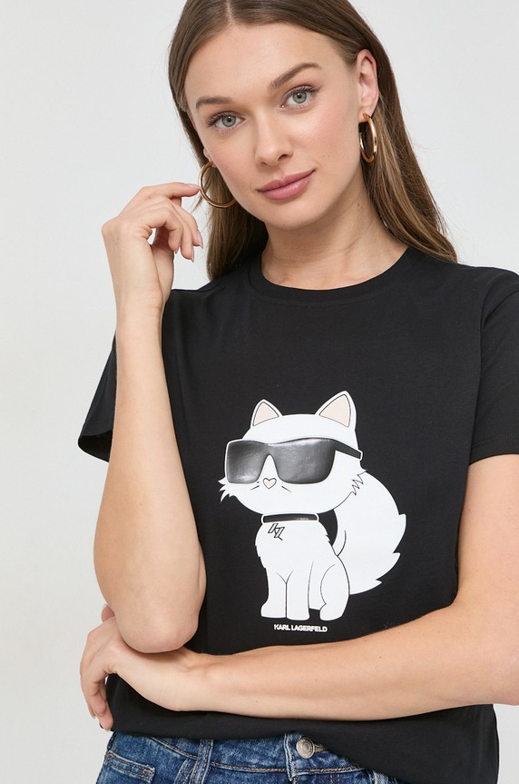 Karl Lagerfeld t-shirt bawełniany nadruk czarny 230W1703