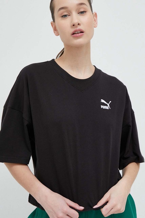 Bavlněné tričko Puma kulatý černá 538052