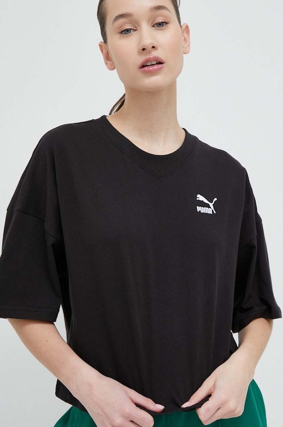 Bavlněné tričko Puma kulatý černá 538052