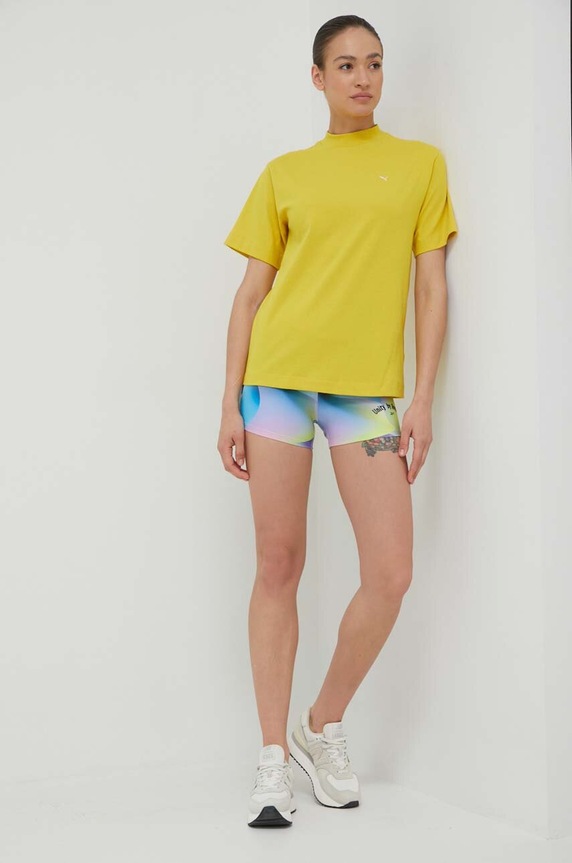 Βαμβακερό μπλουζάκι Puma 537977 κίτρινο SS23